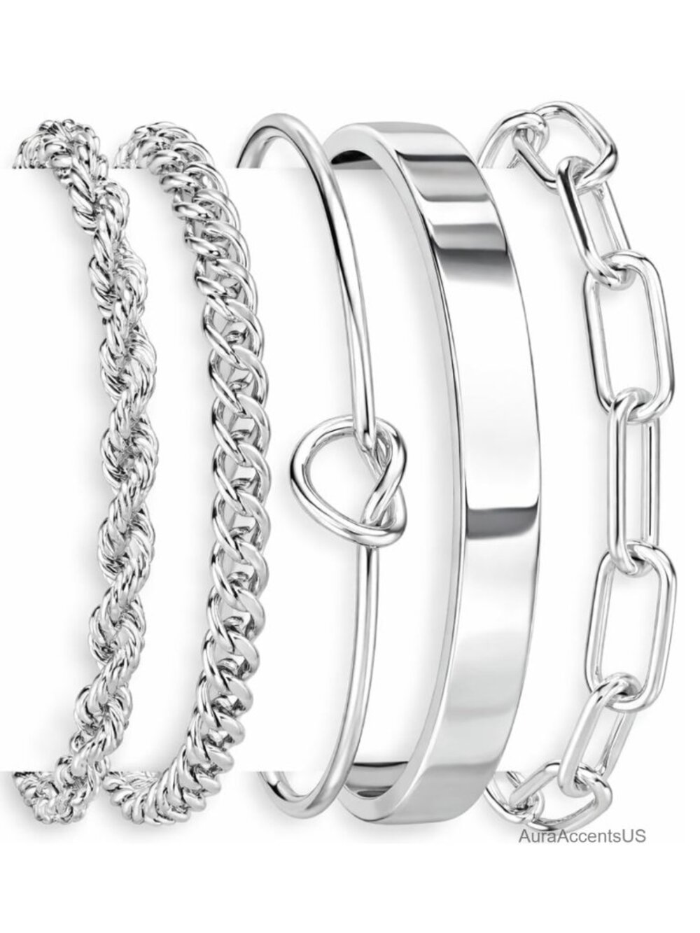 Sterling Silver Cuff Bangle Bracelet Set Stackable Non Tarnish